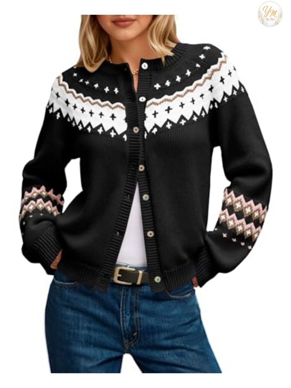 Fair Isle Cardigan Sweater Button Up Long Sleeve Vintage Knit